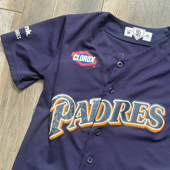 Vintage San Diego Padres Jersey Kids Youth Size Medium Navy Blue 90's Logo Rare - Picture 3 of 9